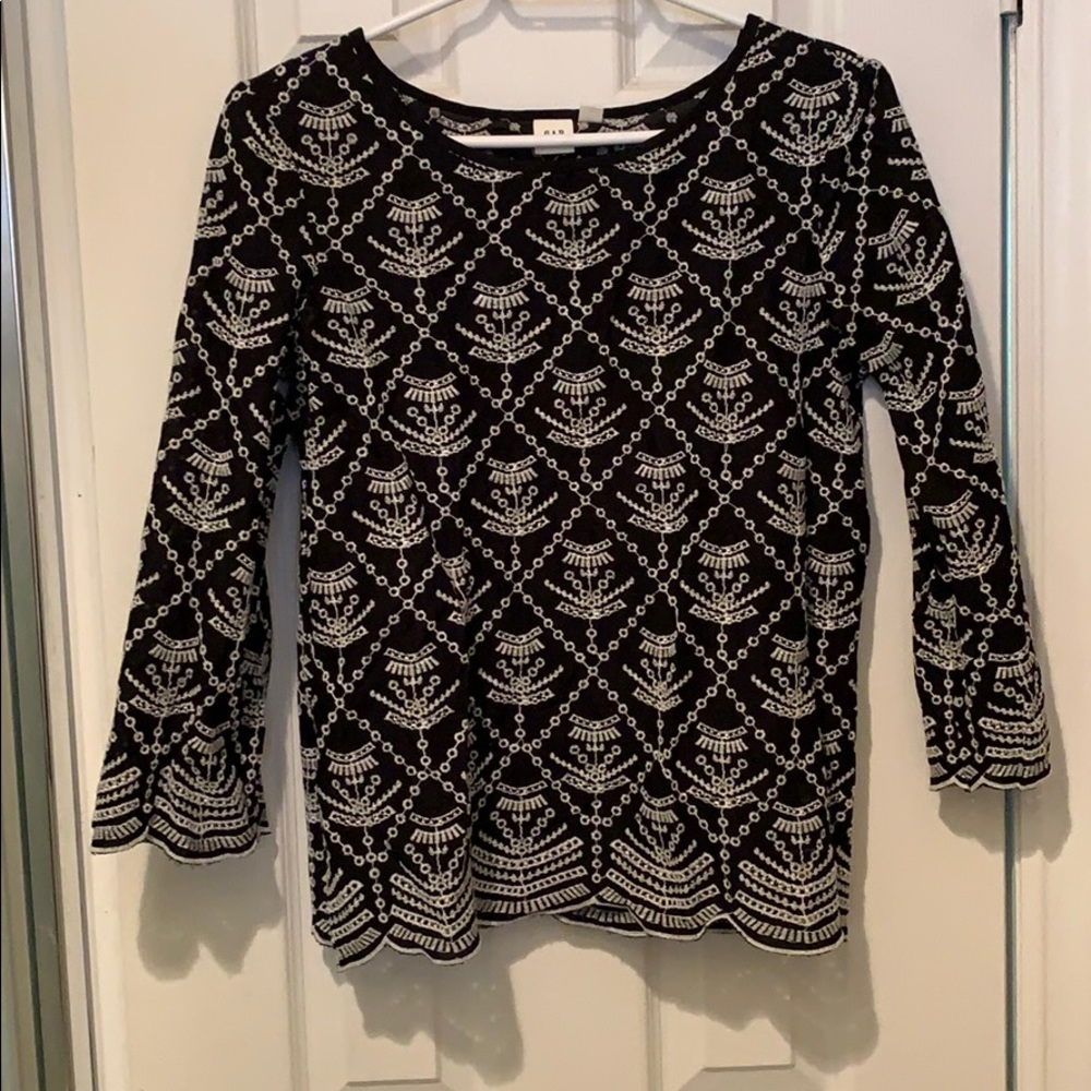 Black and white embroidered blouse